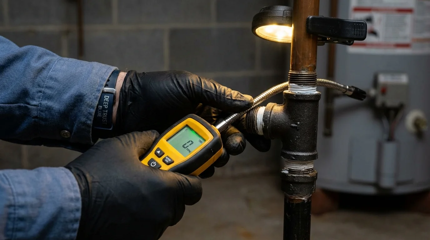 Gas leak detection with electronic sniffer by Johns Plumbing LLC in Thomasboro